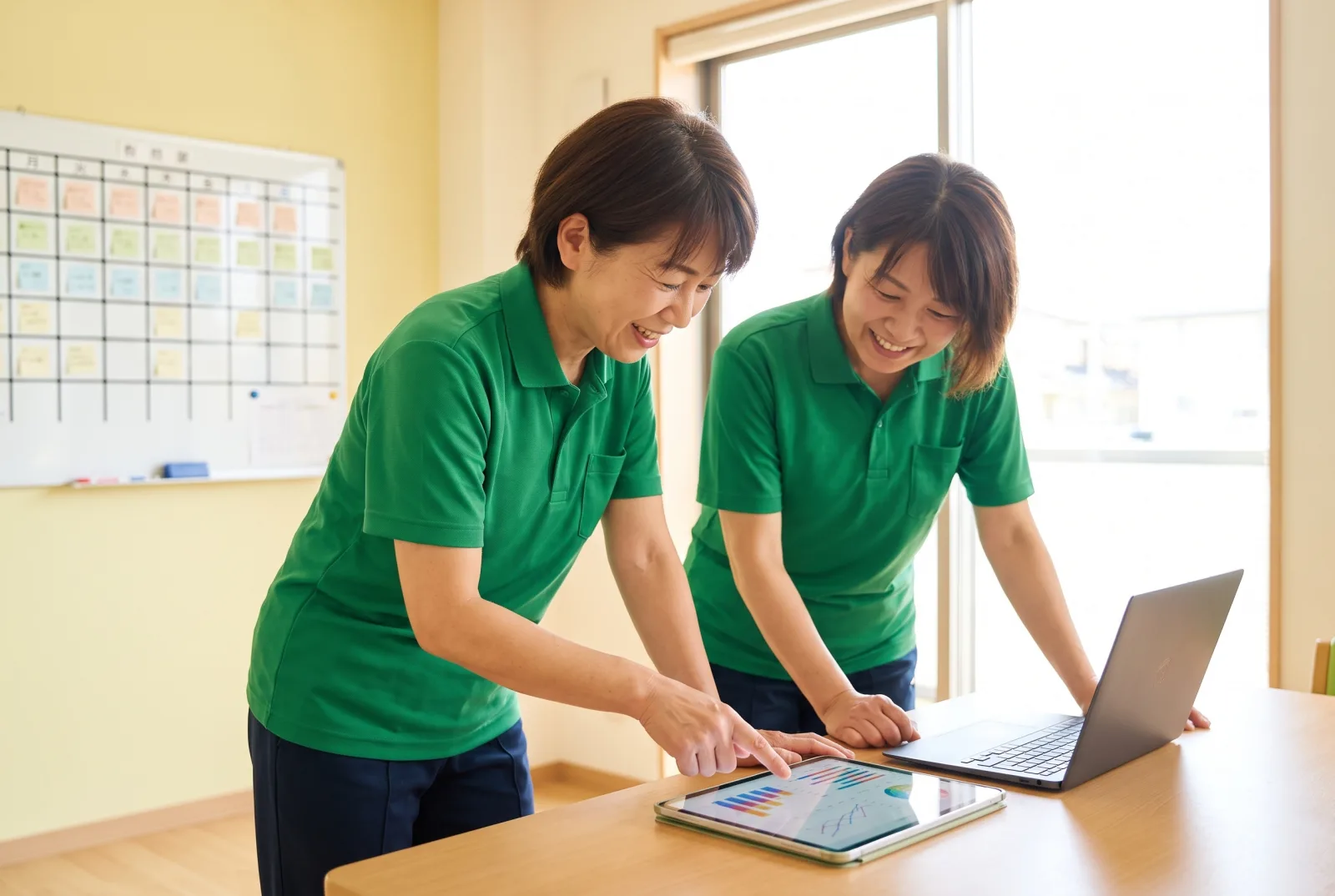 事務所の机で画面に向かう職員の手元